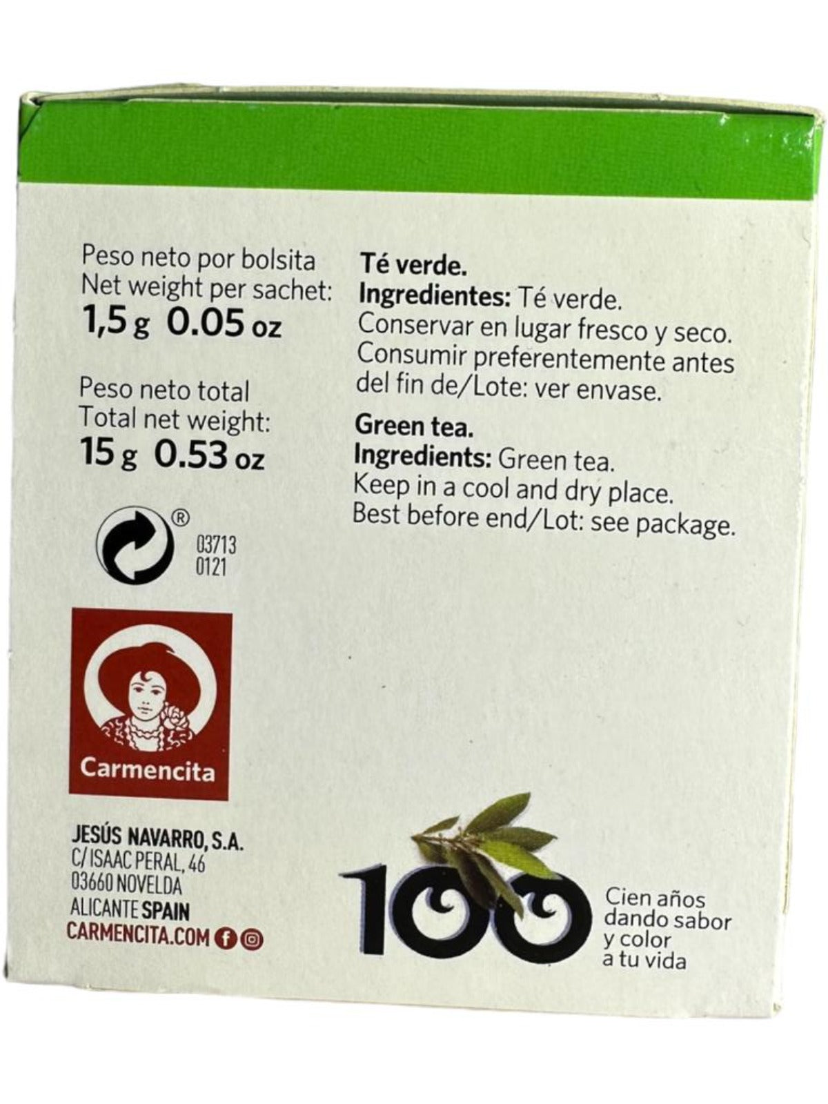 Carmencita Green Tea 10x bags 15g