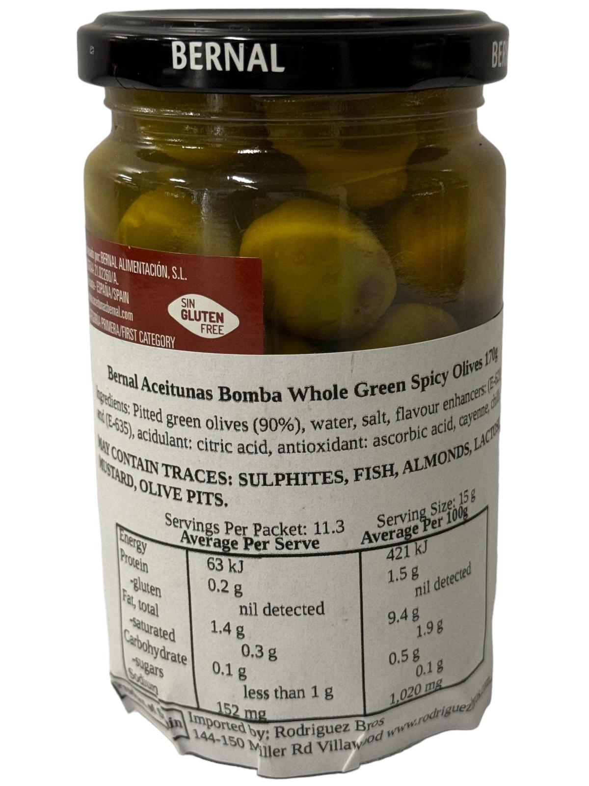 Bernal Especialidades Aceitunas Bomba Whole Green Spicy Olives 300g (Best Before 14-11-2026)