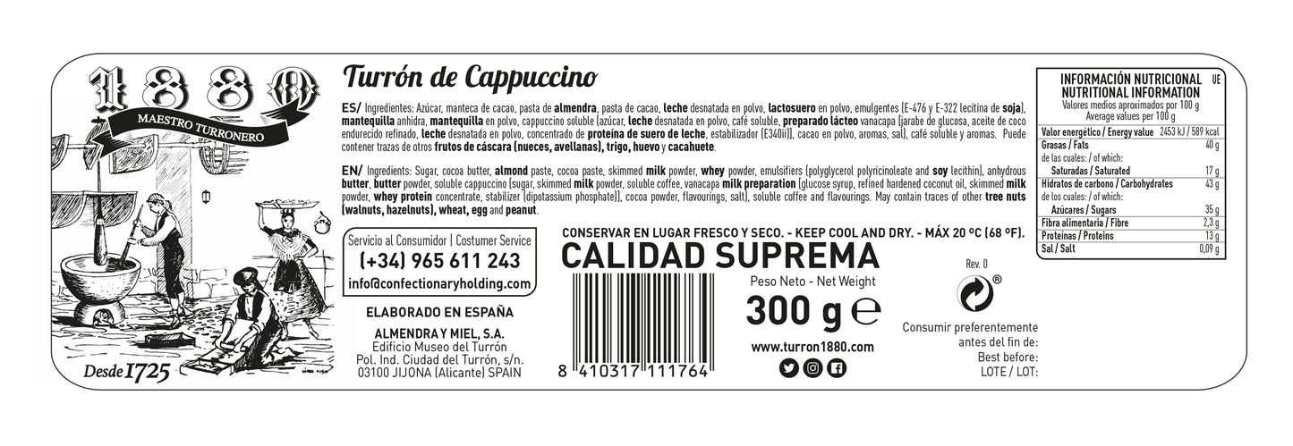 1880 Turron de Capuccino Spanish Praliné de Capuccino 300g