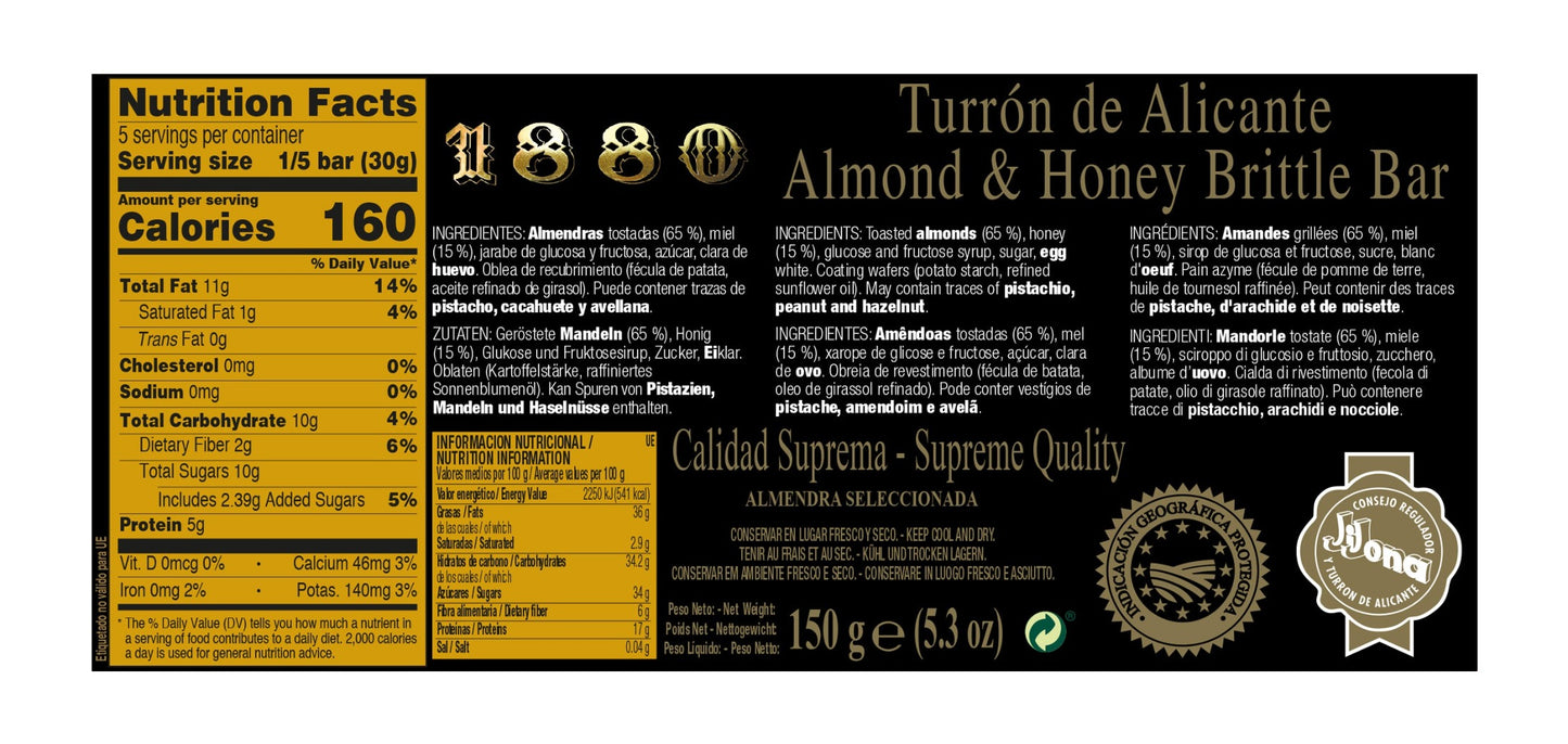 1880 Turron de Alicante Almond & Honey Hard Nougat Premium Edition 150g