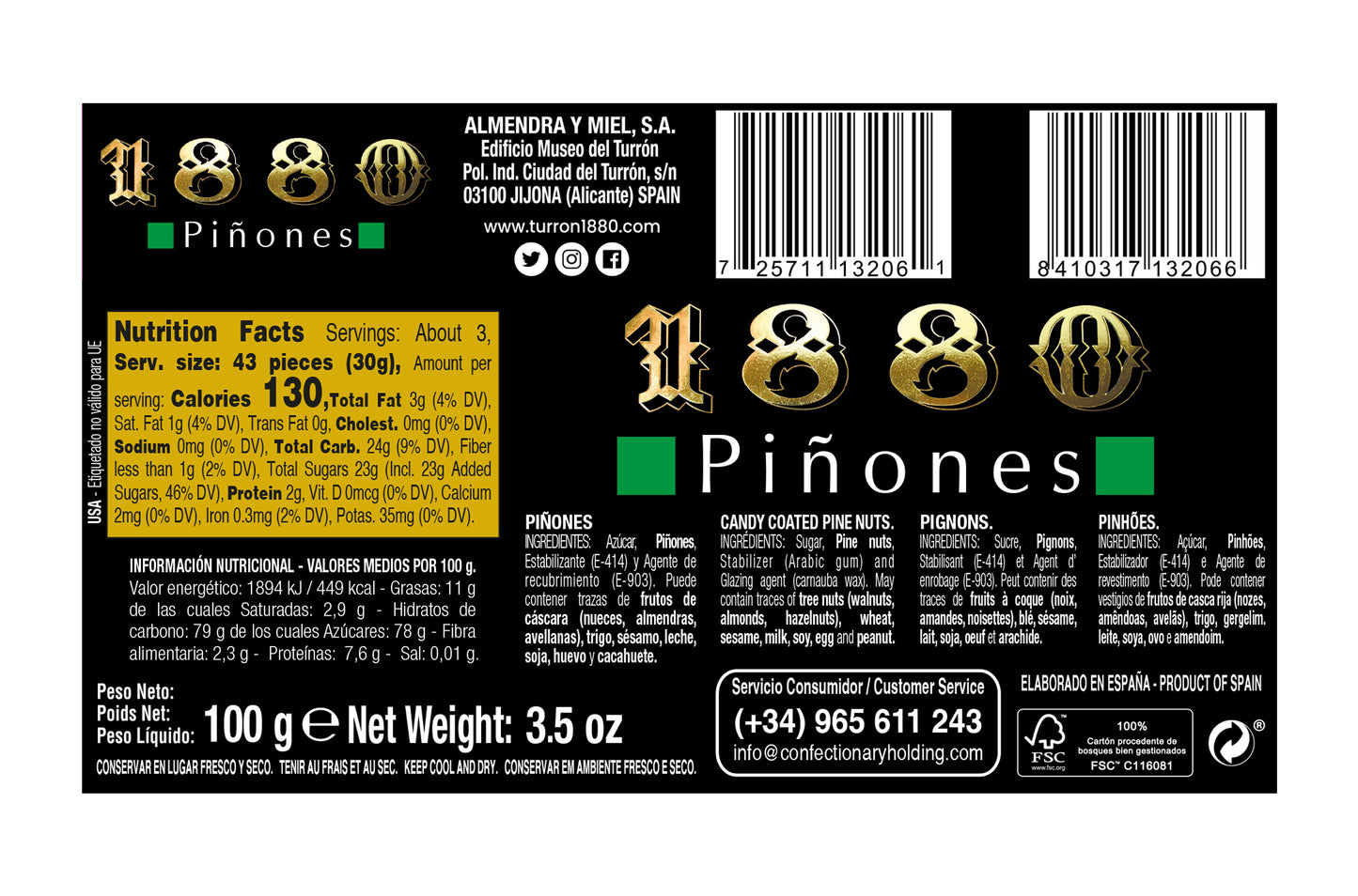1880 Piñones Spanish Sugar Coated Pine Nuts 100g