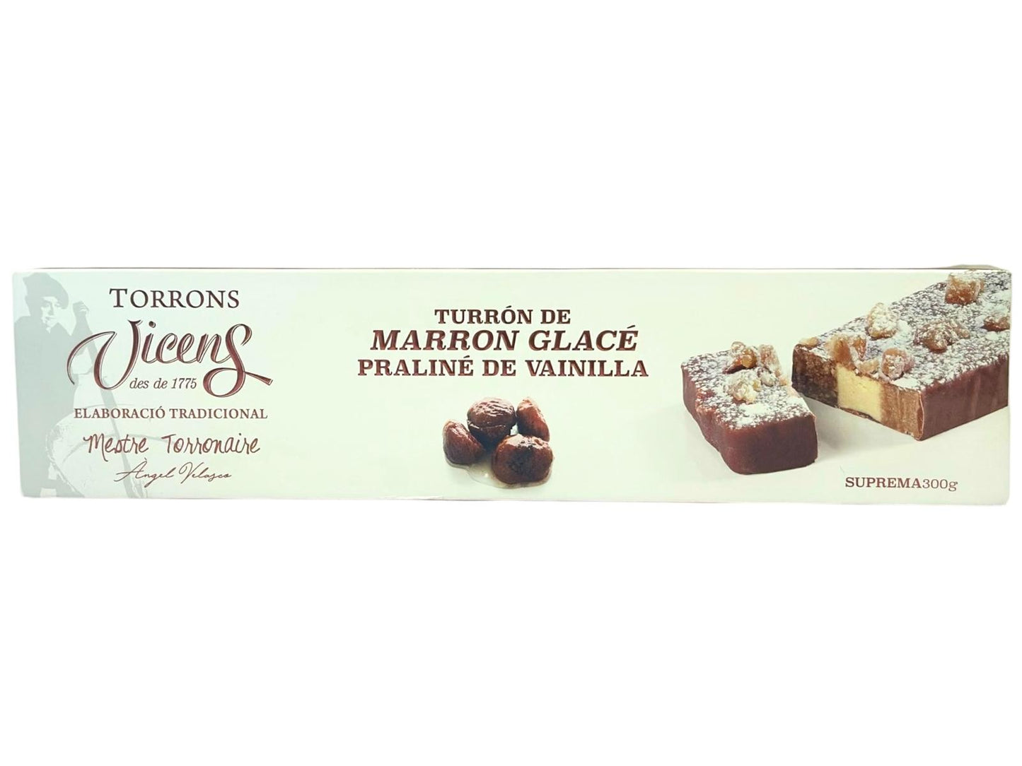 Vicens Turron De Marron Glace Praline De Vainilla Candied Chestnut Nougat With Vanilla Praline 300g (Best Before 01-06-2025)