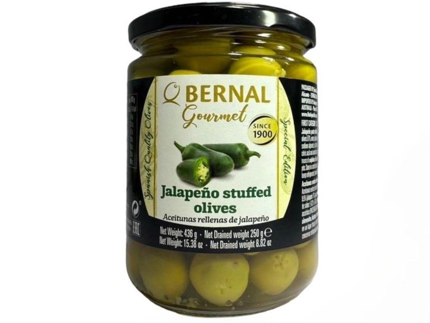 Bernal Gourmet Spanish Jalapeno Stuffed Olives 440g x2 Twin Pack