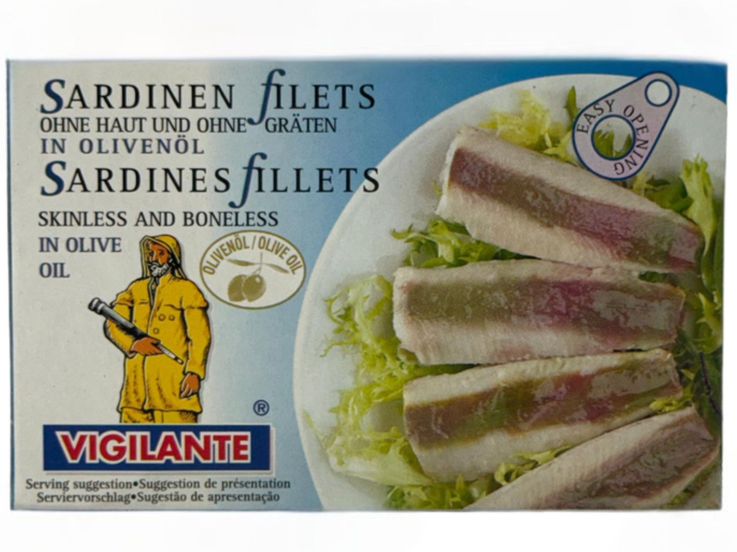 Vigilante Filetes de Sardinas sin Piel y sin Espina en Aceite de Oliva - Sardine Fillets (Skinless and Boneless) in Olive Oil 120g