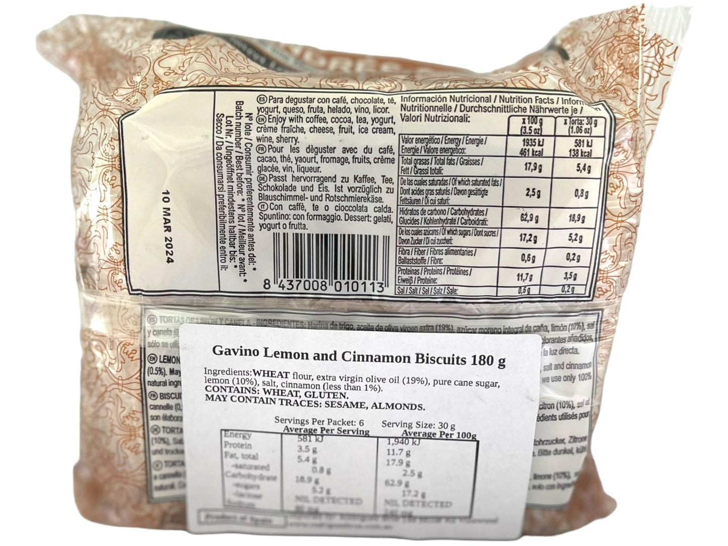Andres Gavino Spanish Lemon And Cinnamon Tortas 180g Twin Pack 360g Total