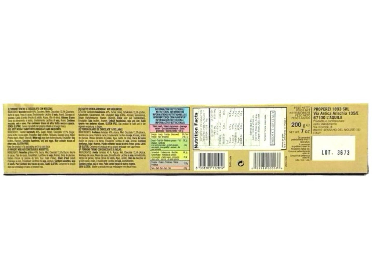Properzi Italian Soft Nougat Candy With Chocolate And Hazelnut 200g 2 Pack Total 400g