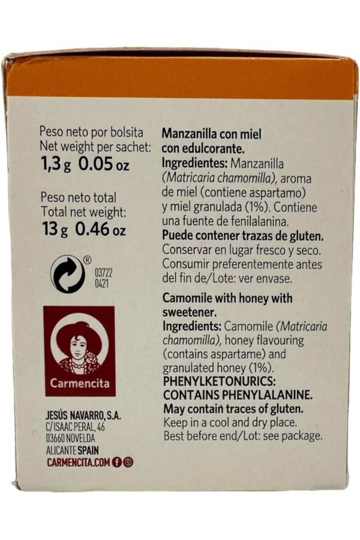 Carmencita Camomile With Honey Tea 10x bags 13g (Best Before 01-02-2026)
