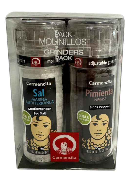 Carmencita Spanish Black Pepper and Mediterannean Sea Salt Grinders Twin Pack 165g