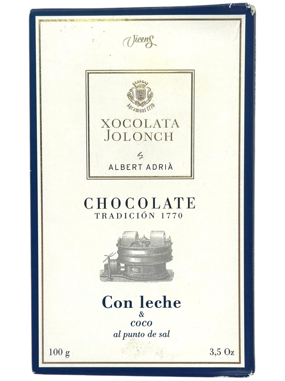 Vicens Xocolata Jolonch Chocolate Con Leche & Coco al Punto De Sal Milk Chocolate With Coconut And Salt 100g (Best Before 01-07-2025)