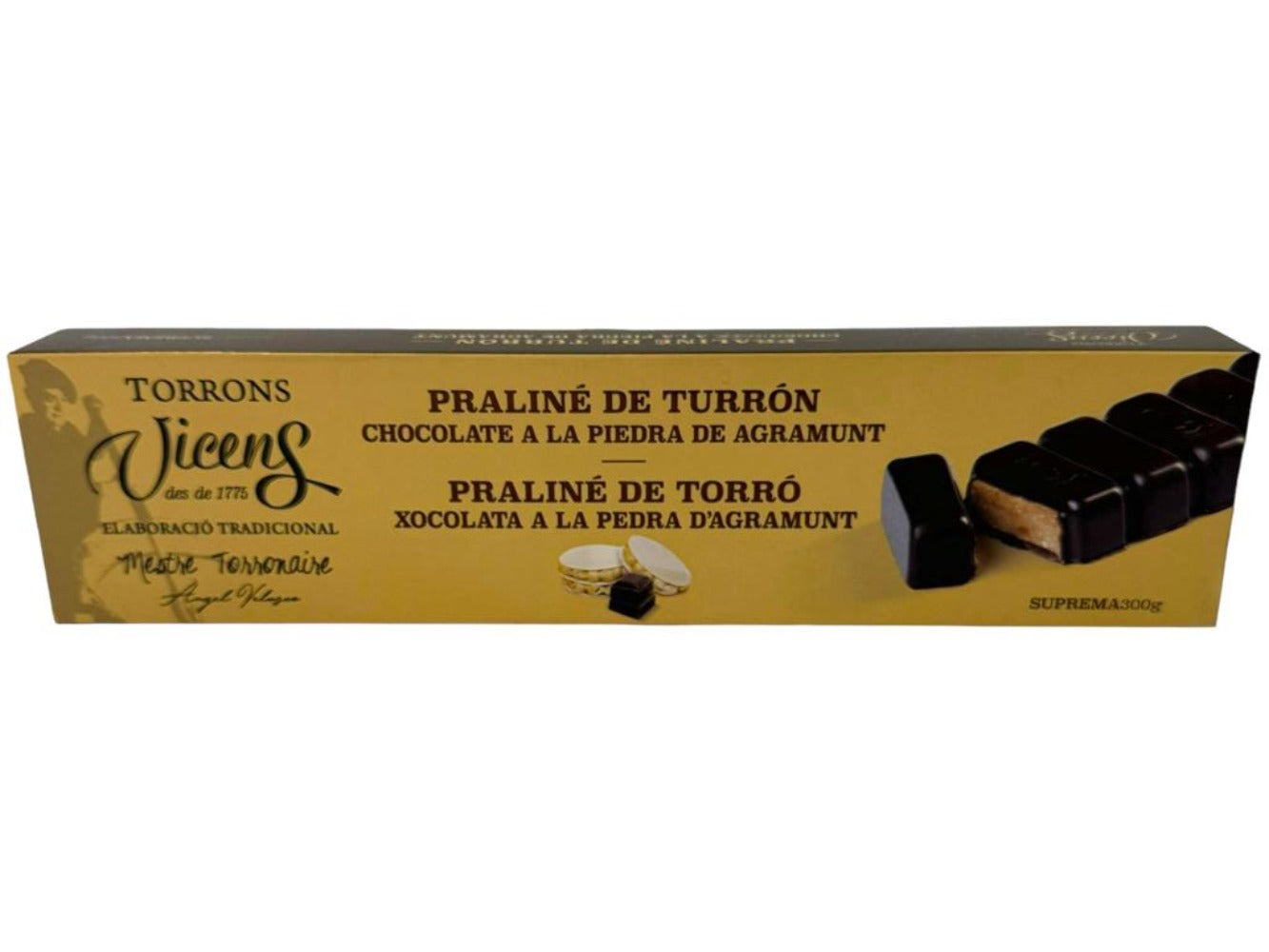 Vicens Praline De Turron Chocolate A La Piedra De Argamunt Spanish Nougat With Stone Ground Chocolate 300g (Best Before 01-10-2026)