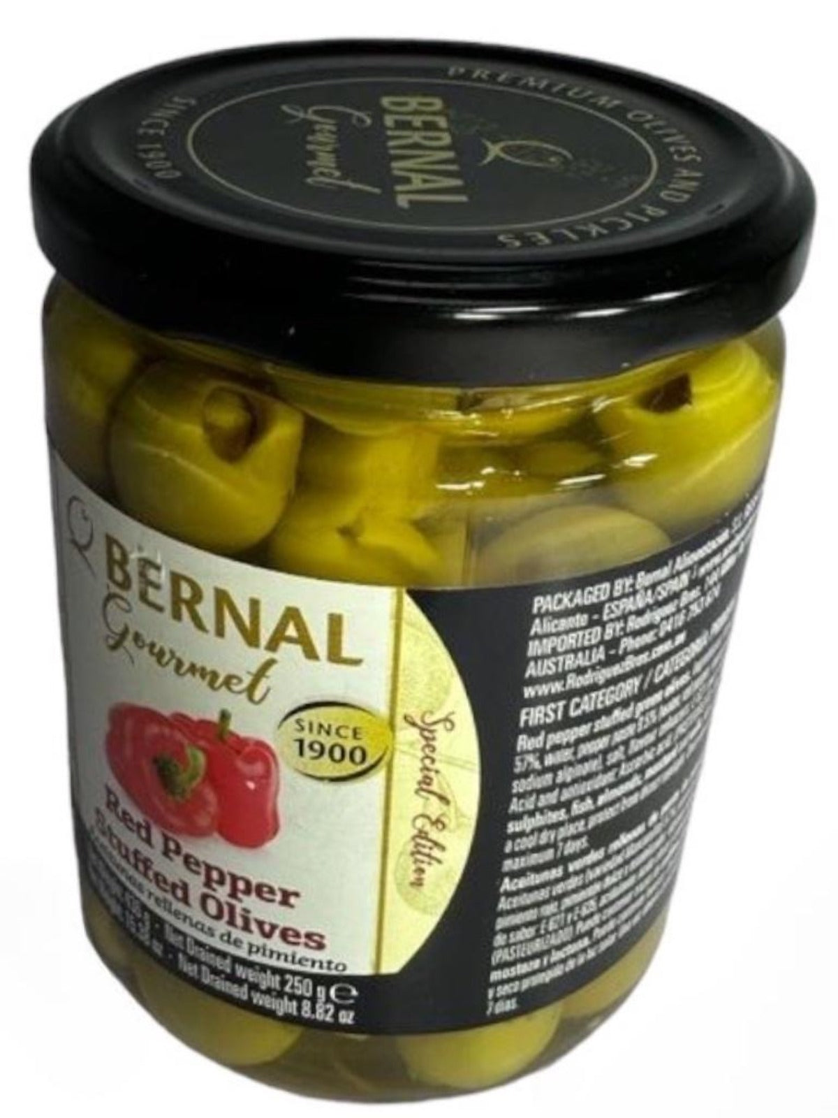 Bernal Gourmet Red Pepper Capsicum Stuffed Olives 2 Pack 436g x2