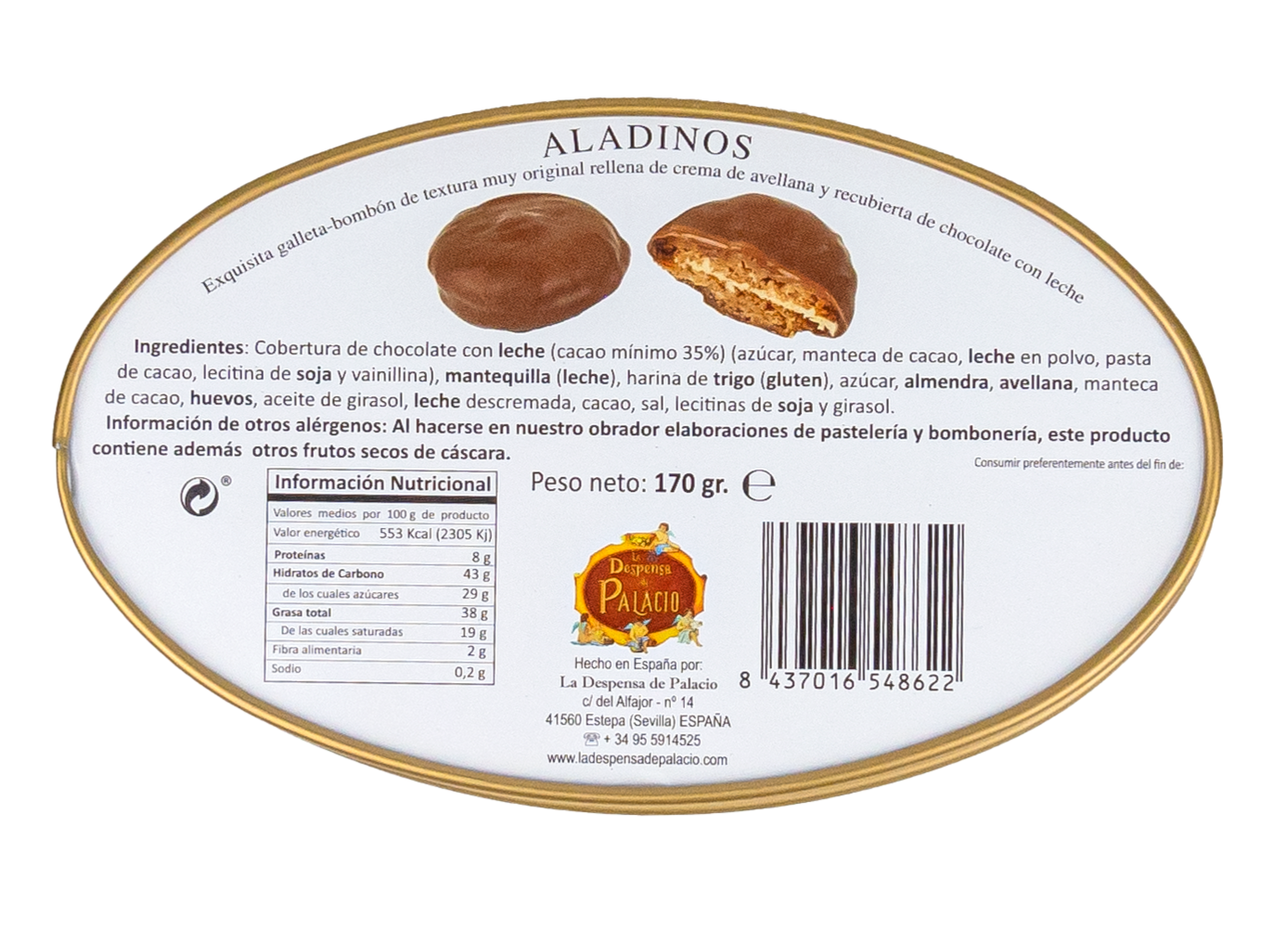 La Despensa de Palacio Spanish Chocolate Biscuits Aladinos in Decorative Tin 170g