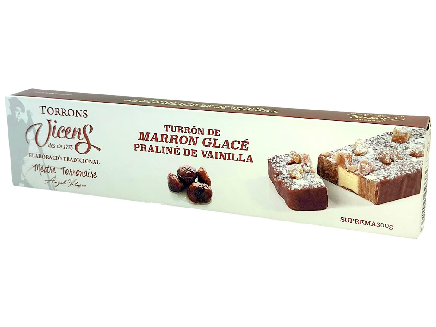Vicens Turron De Marron Glace Praline De Vainilla Candied Chestnut Nougat With Vanilla Praline 300g (Best Before 01-06-2025)