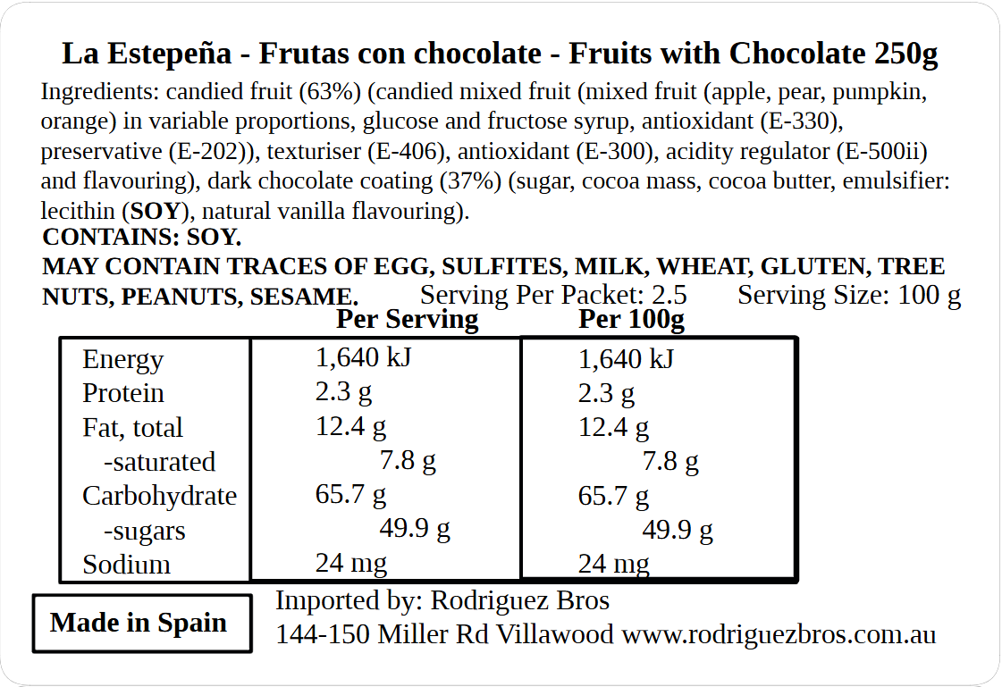 La Estepena Chocolate Coated Fruits 250g (Best Before 30-11-2026)