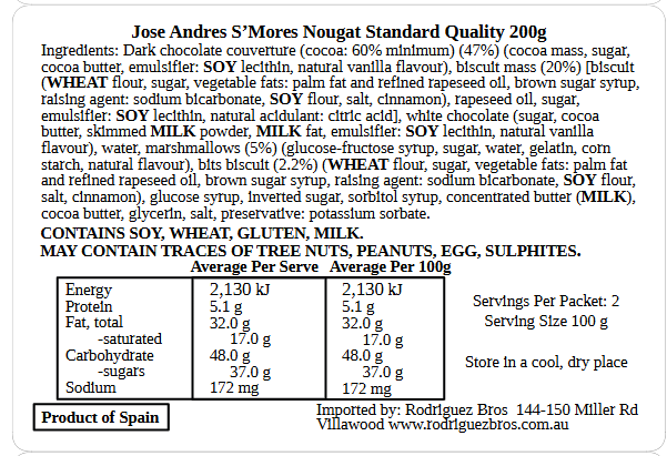 Jose Andres Turron S'Mores Nougat Standard Quality 200g (Best Before 30-01-2027)