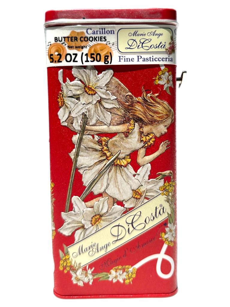 Marie Ange di Costa Italian Music Box Tin with Butter Biscuits—Delgado Rectangle in Crimson 140g