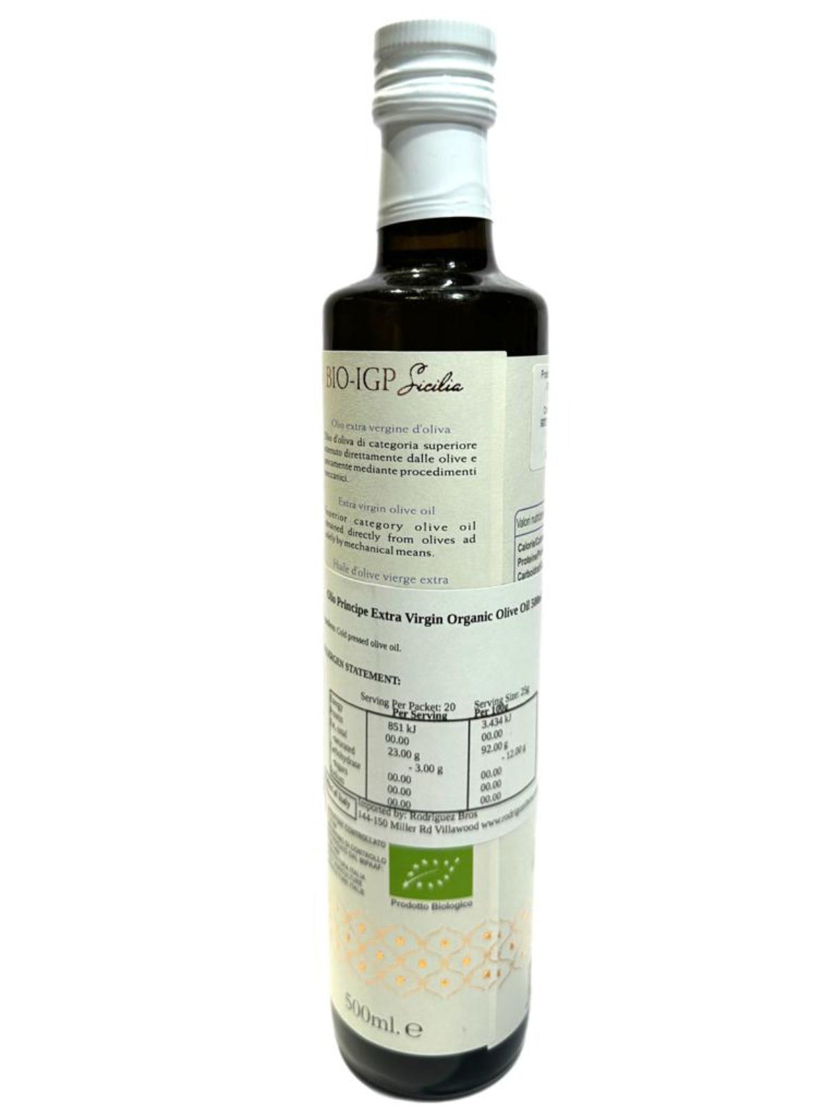 Olio Principe Sicilian Extra Virgin Organic Olive Oil 500ml