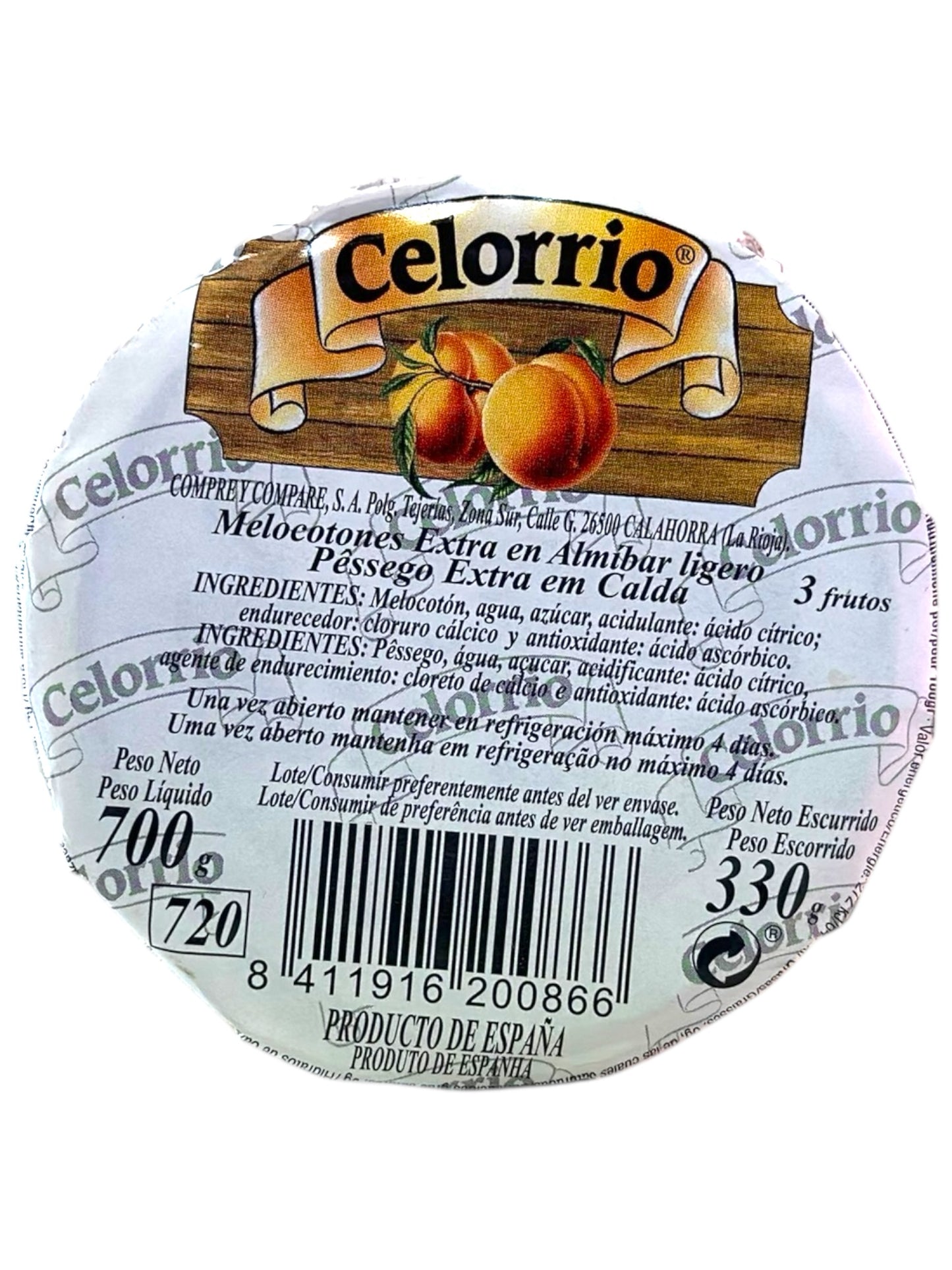 Celorrio Melocotones Extra en Almibar ligero Peaches in Light Syrup 700g (Best Before 31-12-2029)