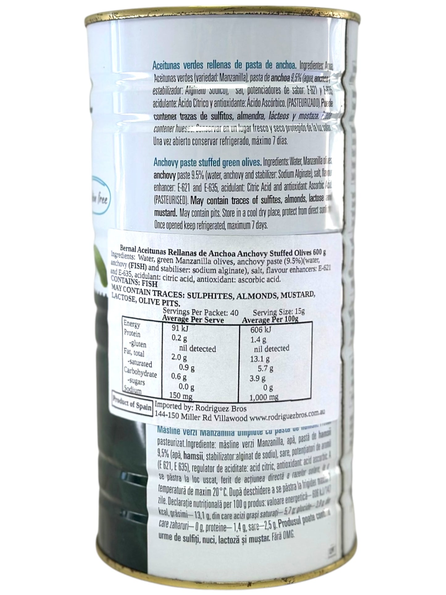 Bernal Aceitunas Rellenas de Anchoa Anchovy Stuffed Olives 1440g (Best Before 09-01-2029)