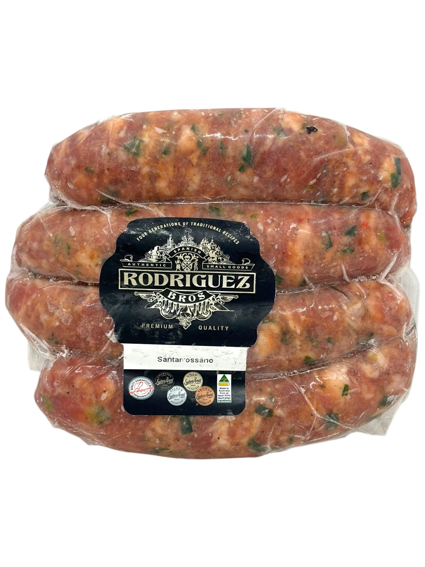 FORZEN AVAILABLE IN STORE ONLY - Santarossana Chorizo. 4 piece pack. Frozen