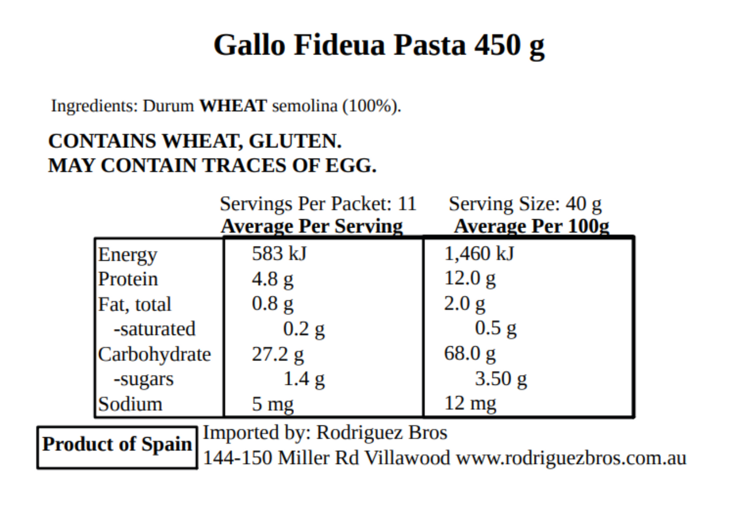 Gallo Fideua Spanish Pasta for Paella Twin Pack 2x450g