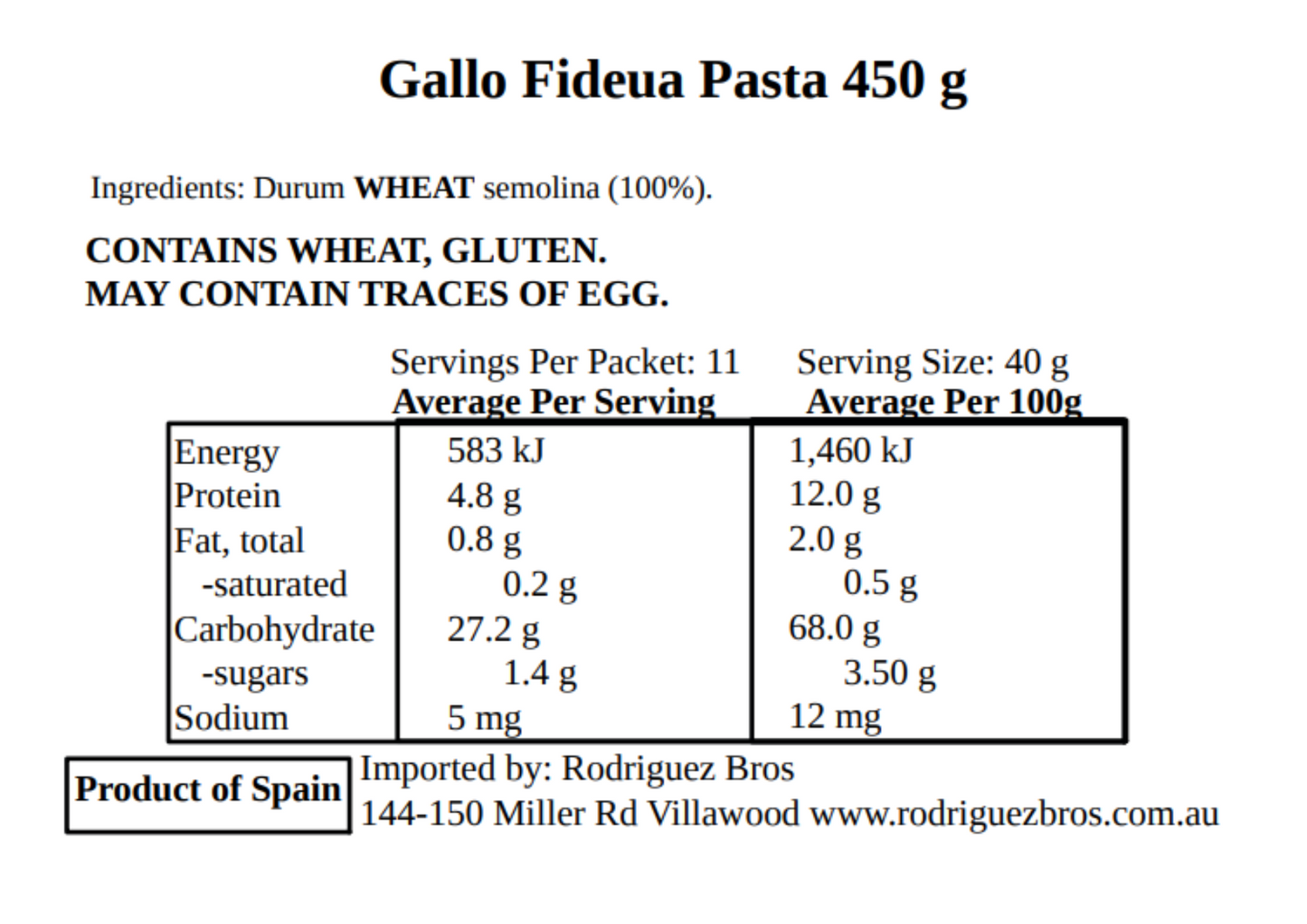 Gallo Fideua Spanish Pasta for Paella 450g (Best Before 23-03-2027)