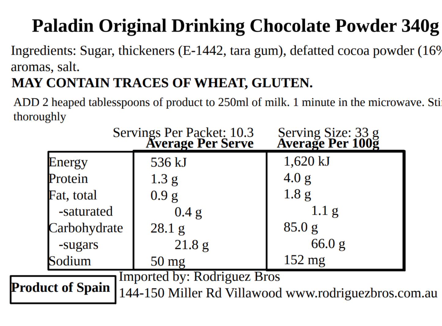 Paladin Original Spanish Drinking Chocolate for Churros 2 Pack 340g x2