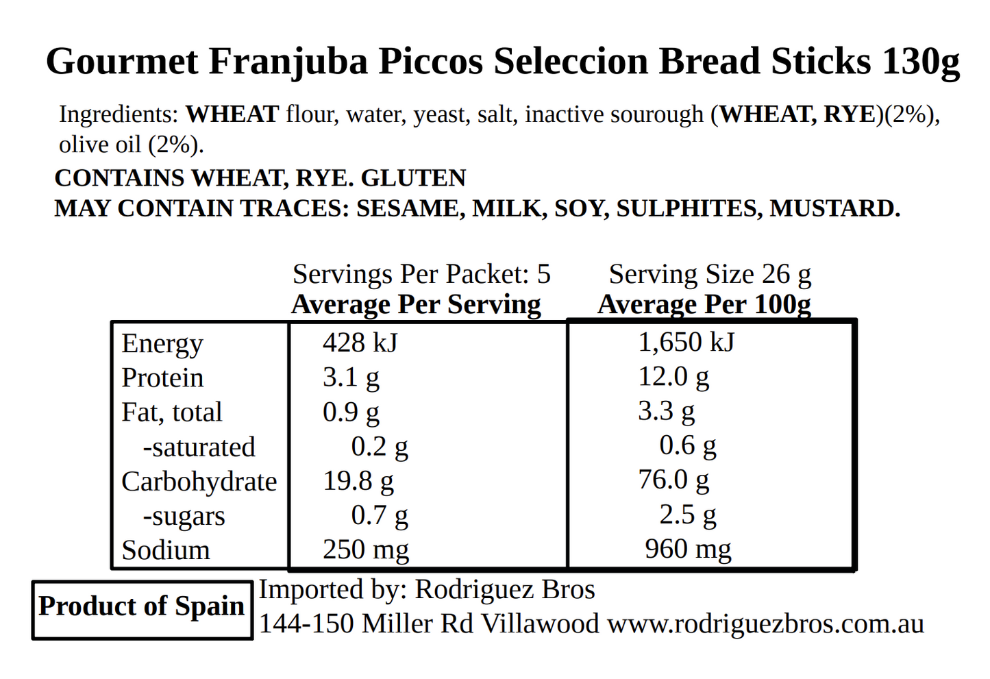 Gourmet Franjuba Picos Seleccion Bread Sticks 2x130g TWIN PACK 260g