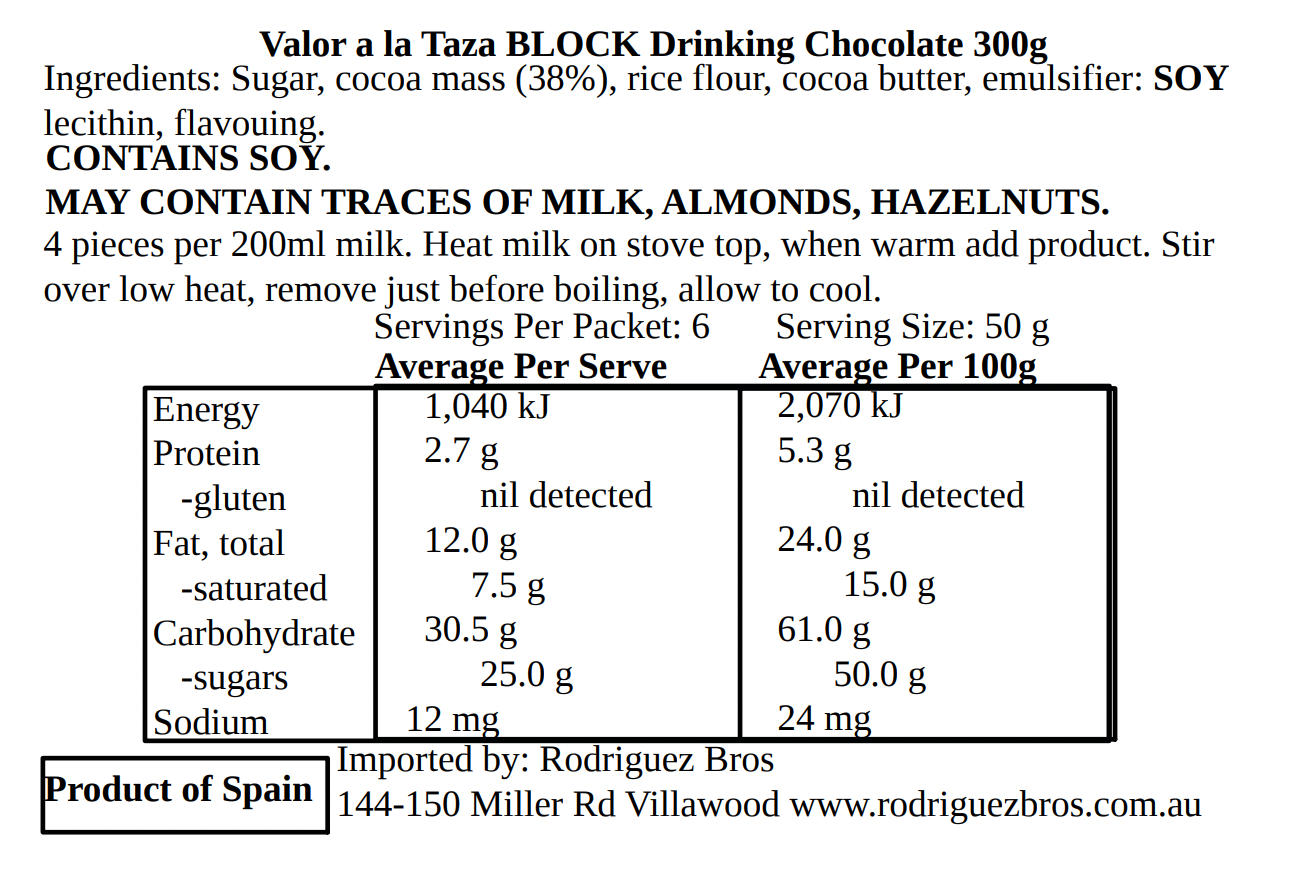 Valor - Chocolate Para Hacer a la Taza 300g