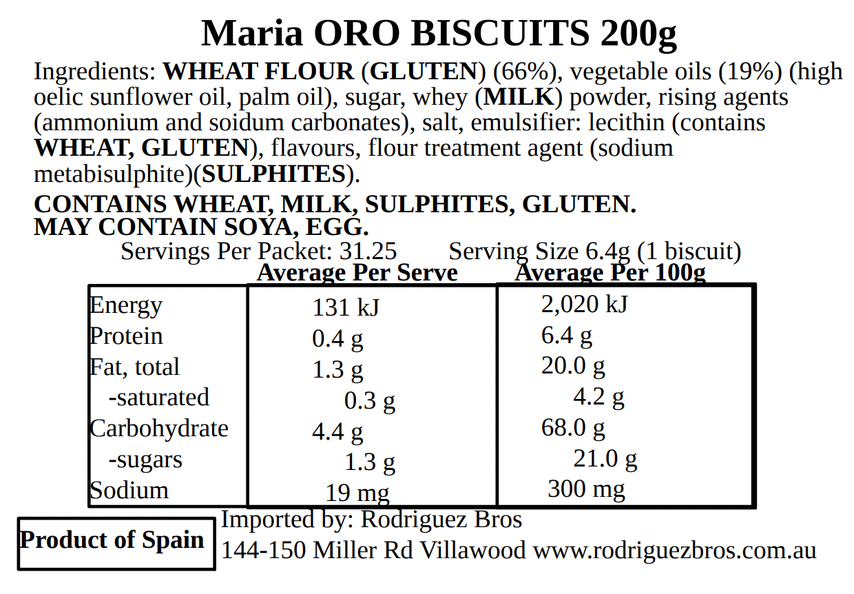 Cuetara Maria Spanish Butter Biscuits 200g (Best Before 31-05-2025)