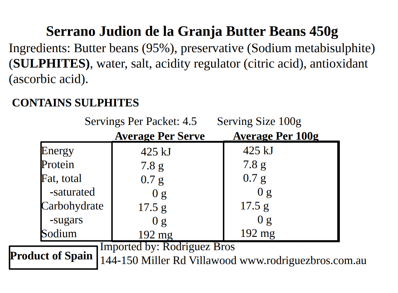Serrano Judion de la Granja Butter Beans 450g (Best Before 31-12-2027)