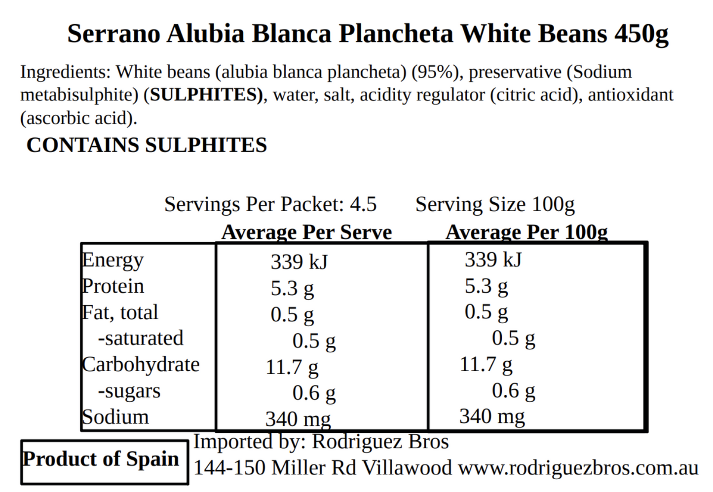 Serrano Alubia Blanca Plancheta White Beans 450g