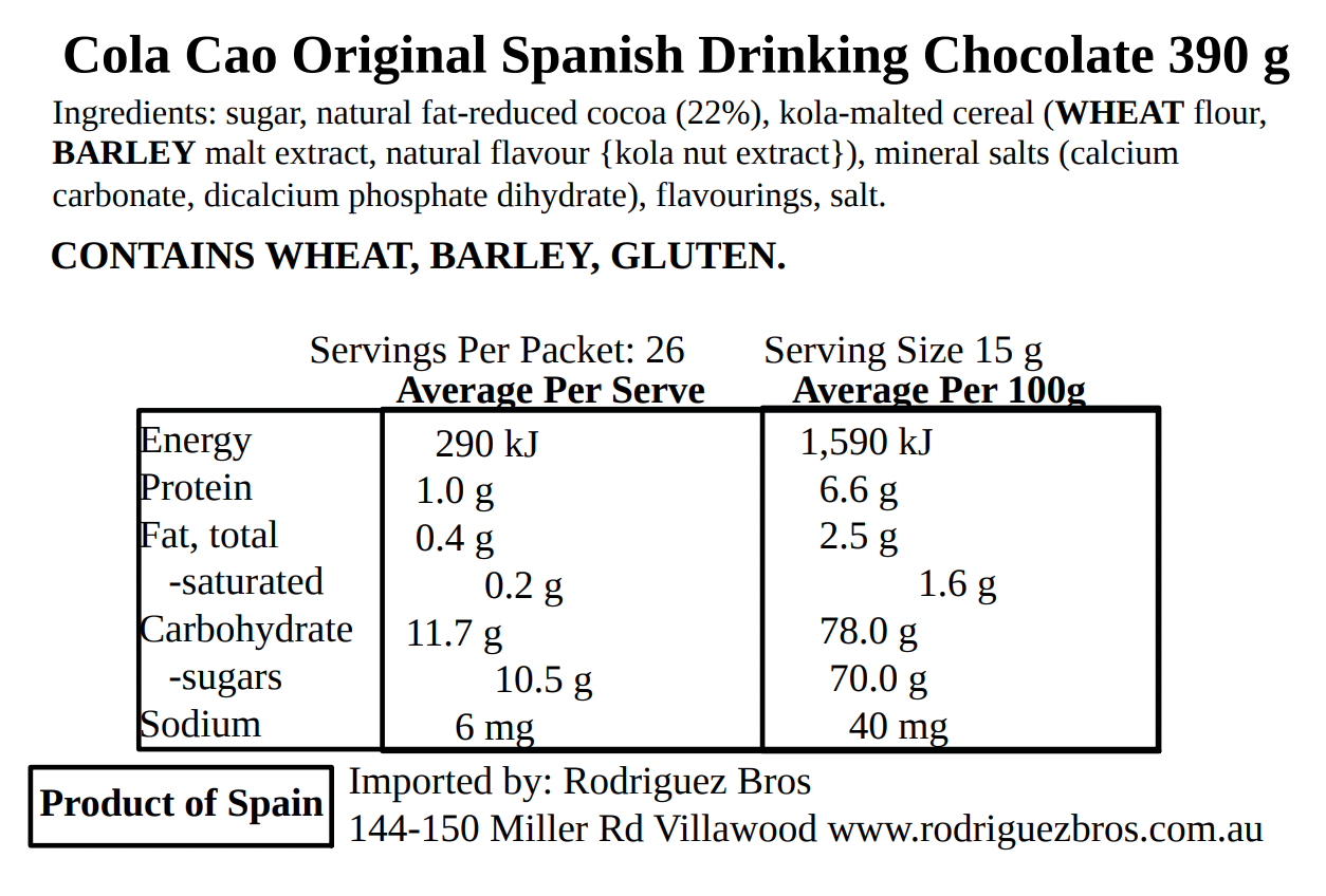 Cola Cao Spanish Drinking Chocolate 390g (Best Before 17-01-2027)