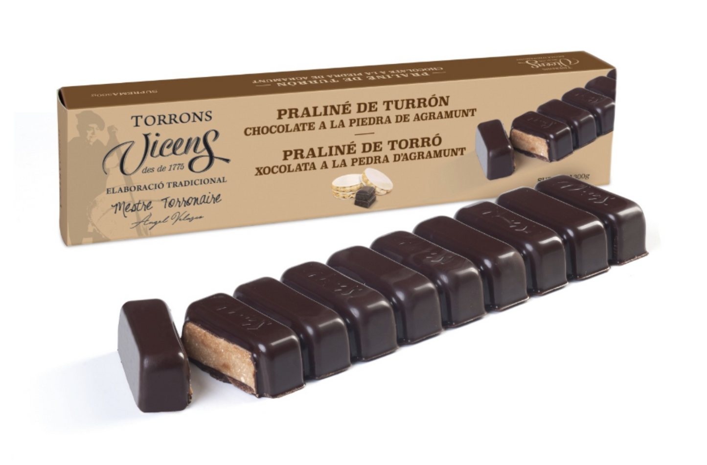 Vicens Turron Praliné Spanish Nougat with Stone Ground Chocolate 300g
