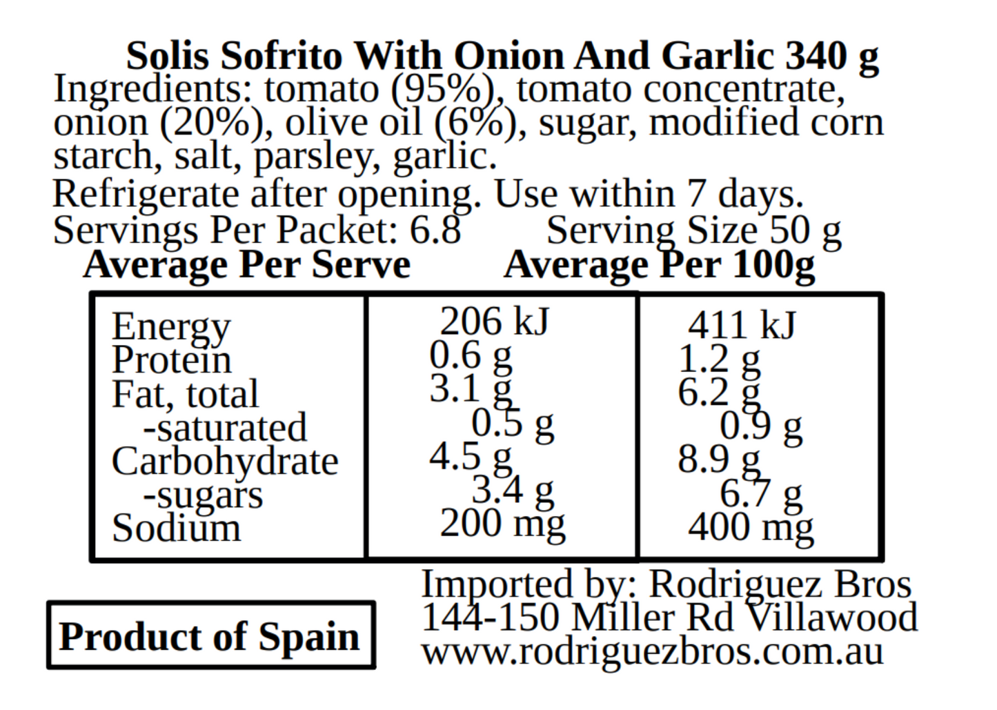 Solis Sofrito Con Cebolla y Ajo 340g
