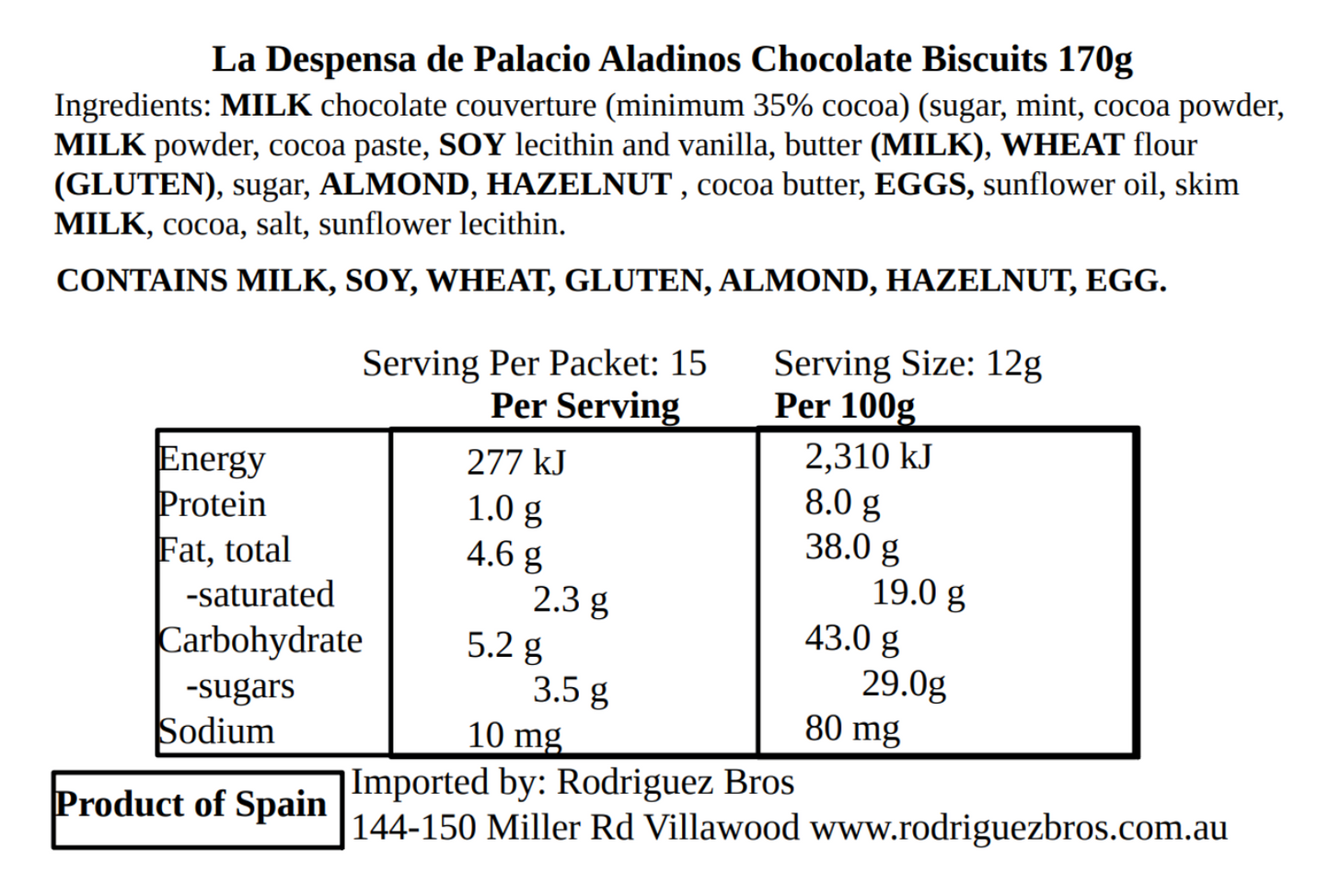 La Despensa de Palacio Spanish Chocolate Biscuits Aladinos in Decorative Tin 170g