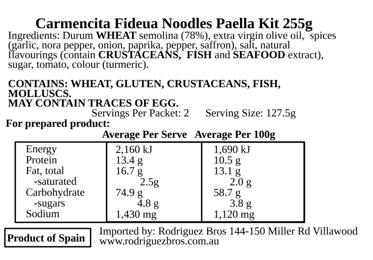 Carmencita Fideua Noodles Paella Kit 255g with Gallo Fideua Noodles 450g Multi pack