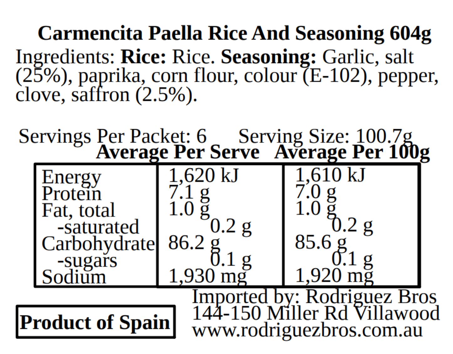 Carmencita Spanish Paella Rice And Seasoning 604g - 2 Pack 1.2kg total