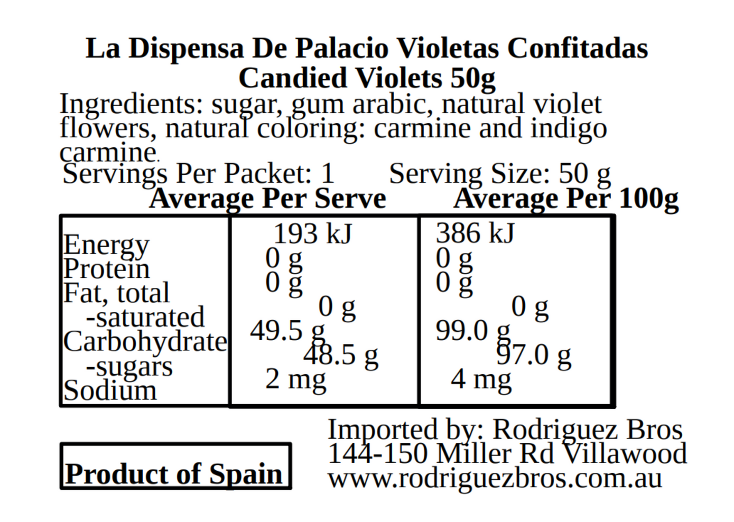 La Despensa de Palacio Spanish Violettas Candied Violet Lollies 50g