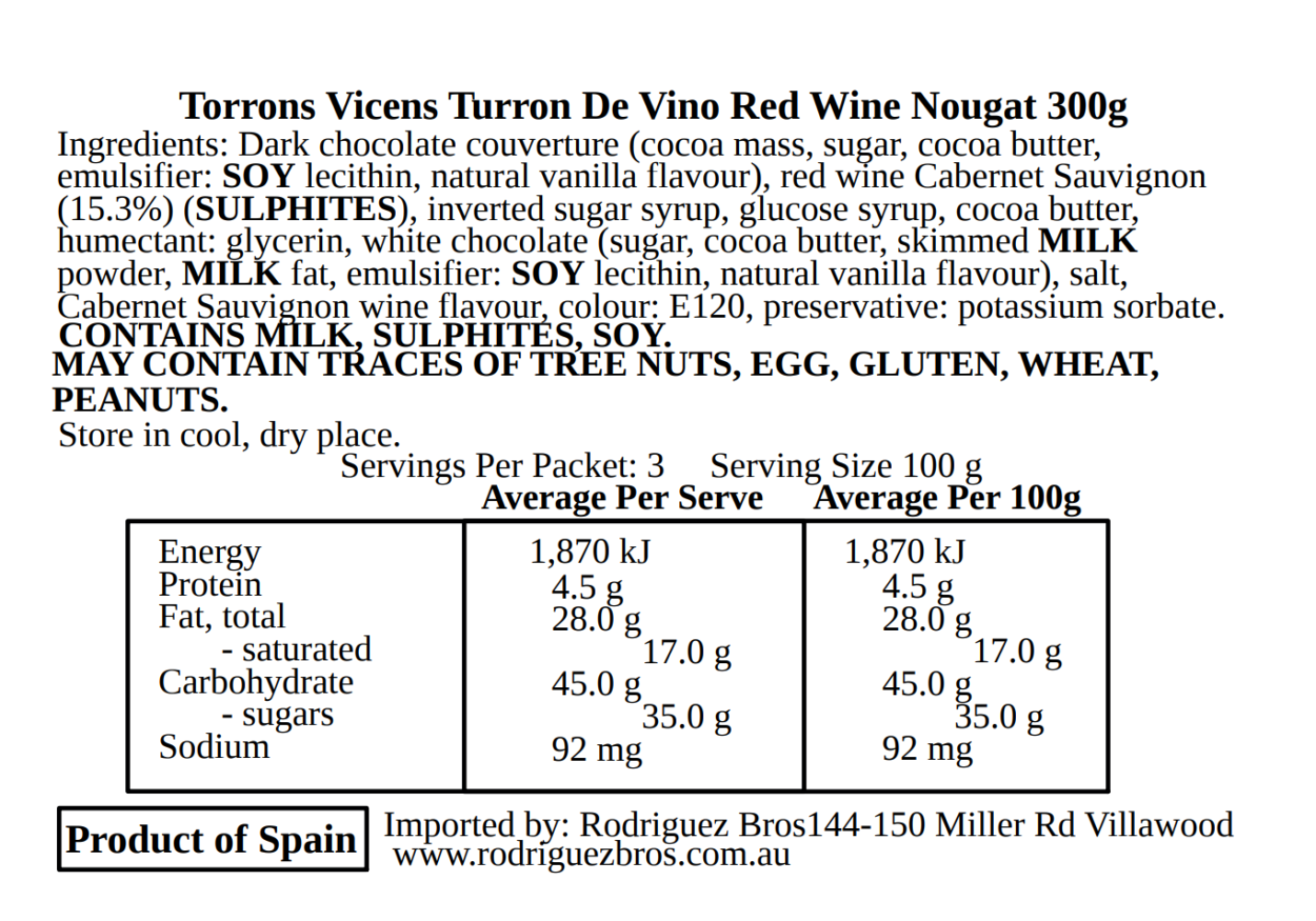 Vicens Albert Adria Natura Turron De Vino Spanish Red Wine Flavoured Nougat 300G