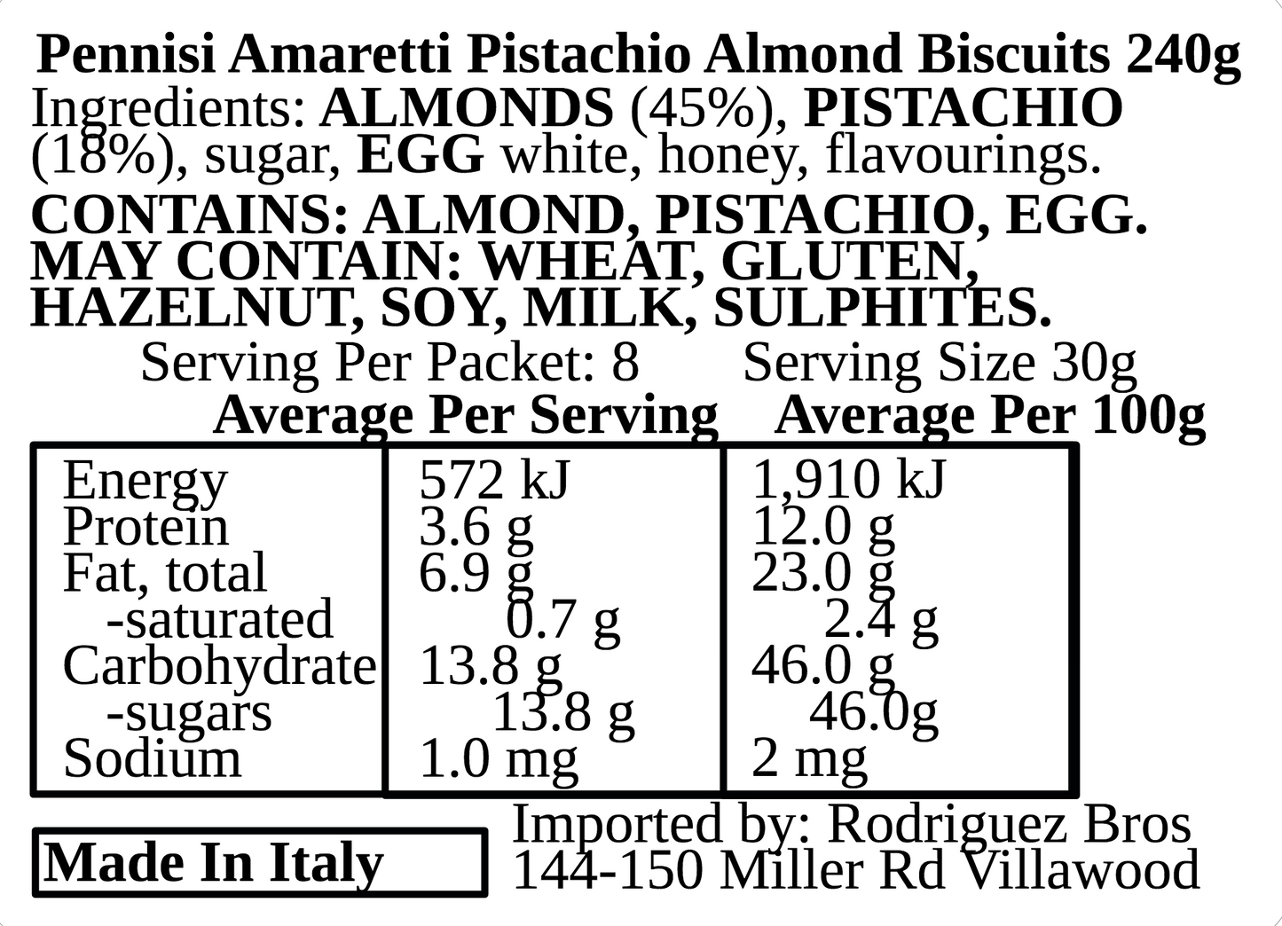 Pennisi Paste di Mandorla al Pistacchio Almond Pistachio Paste Biscuits Twin Pack- 480g Total