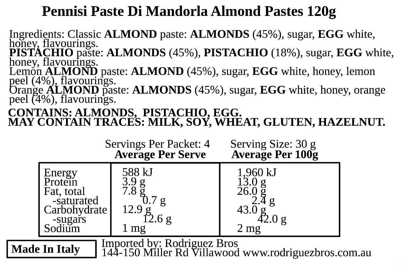 Pennisi Paste DI Mandorla Mixed Almond Biscuits 120g