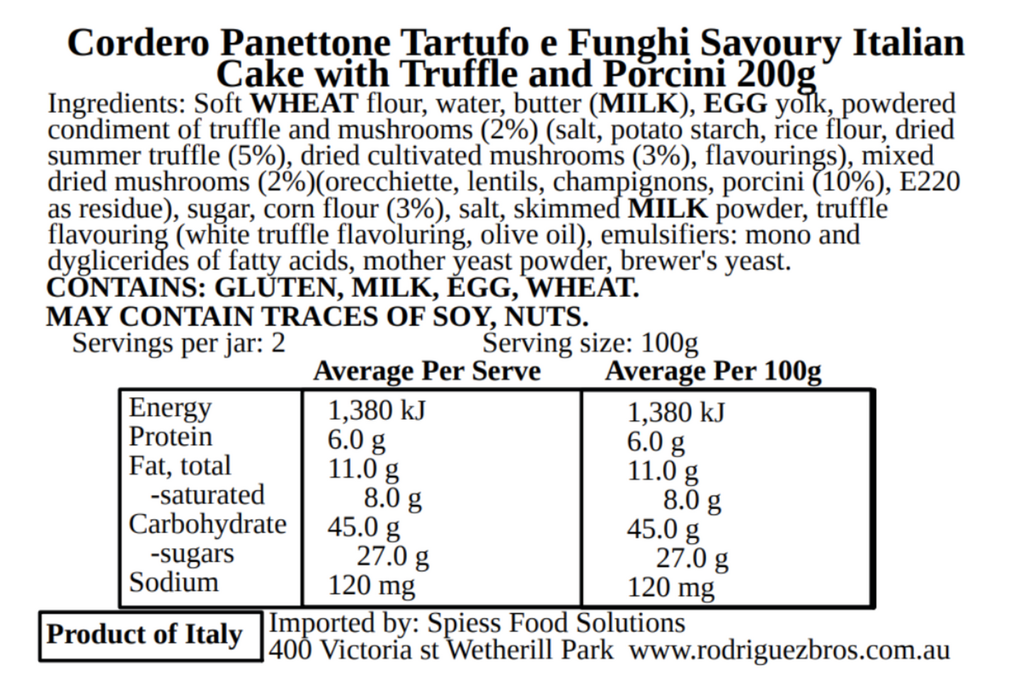 Cordero Panettone Tartufo e Funghi Savoury Italian Cake with Truffle and Porcini 200g