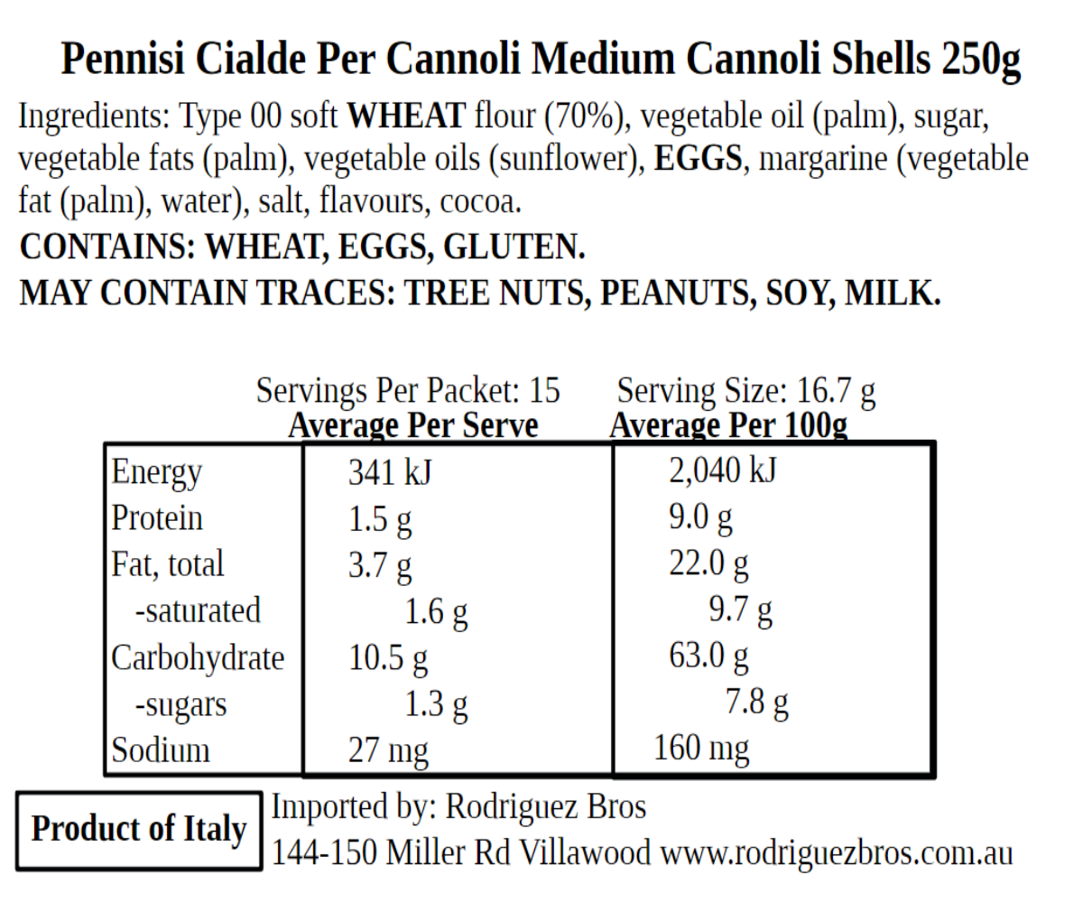 Pennisi Cannoli di Sicilia Medium Cannoli Shells 250g