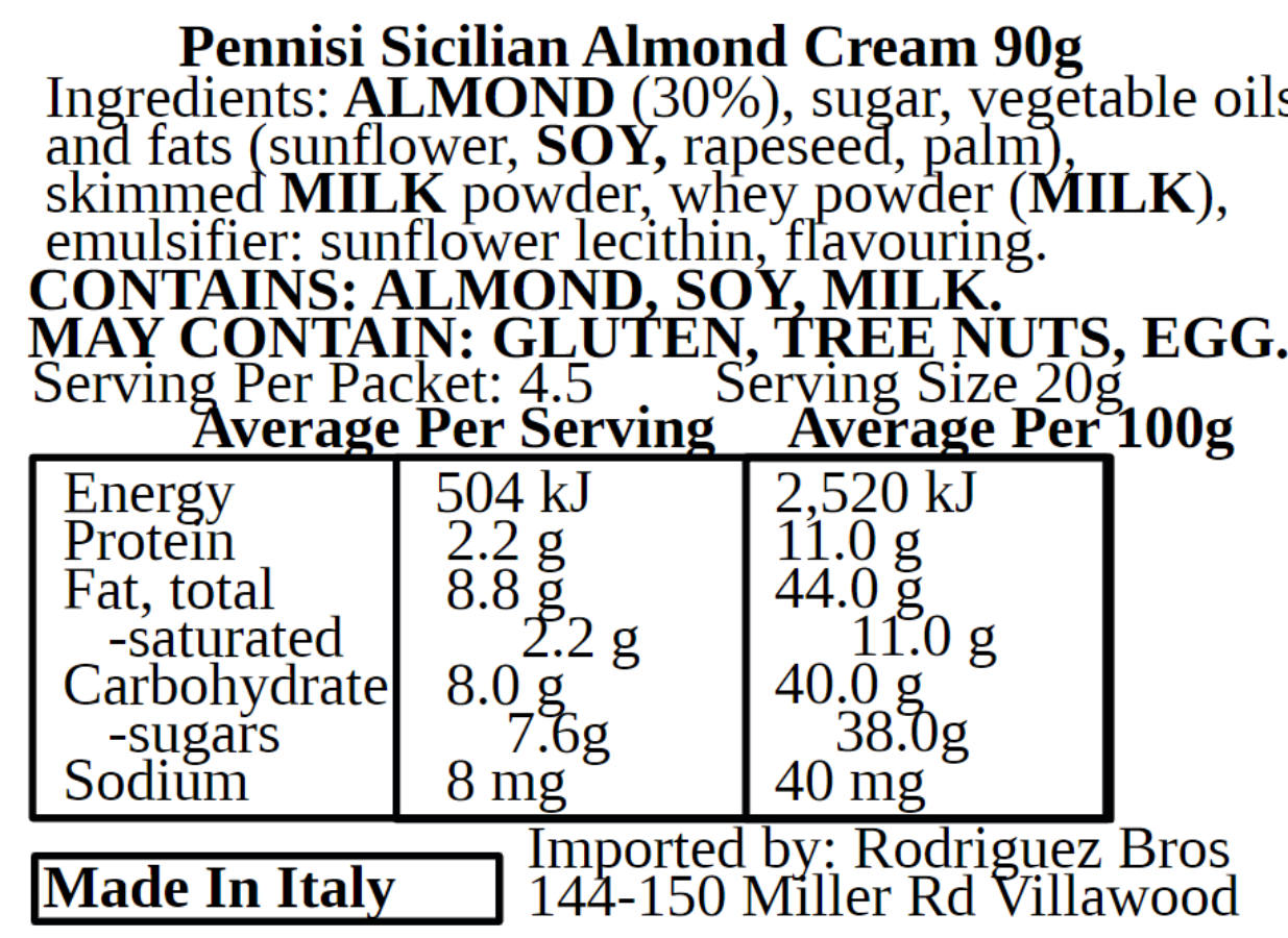 Pennisi Sicilian Almond Cream 90g