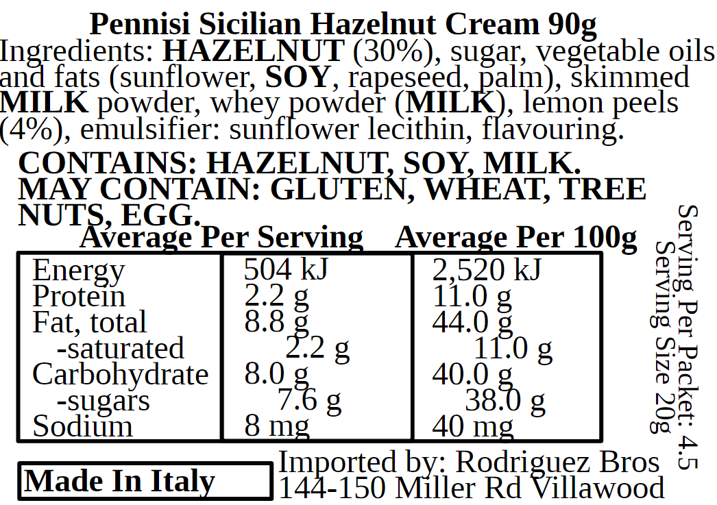 Pennisi Sicilian Cream Multipack Almond, Lemon, Hazelnut, Pistachio 90g Each- 360g Total