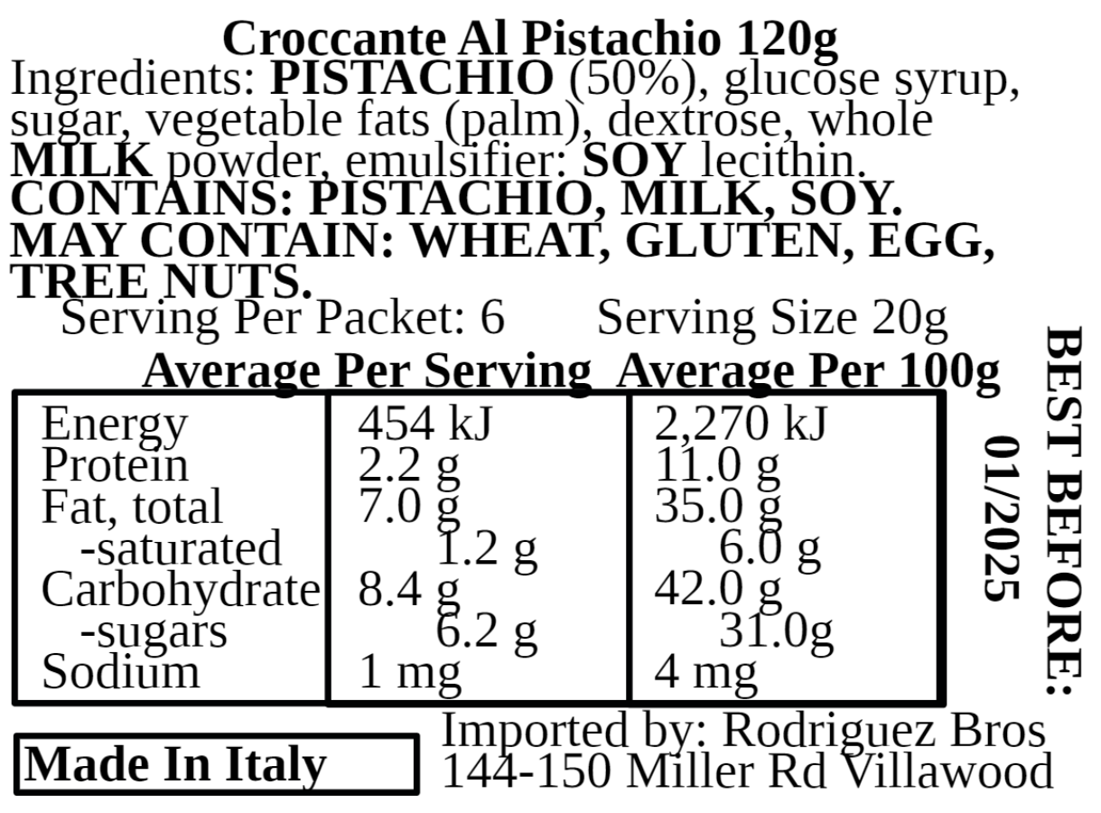 Pennisi Croccante Al Pistacchio Italian Pistacchio Brittle 120g (Best Before 31-01-2025)