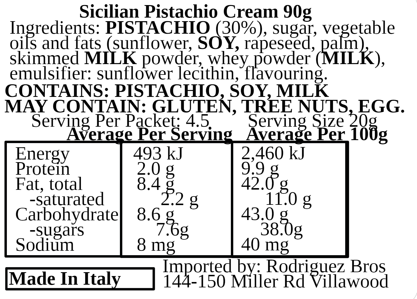 Pennisi Sicilian Cream Multipack Almond, Lemon, Hazelnut, Pistachio 90g Each- 360g Total