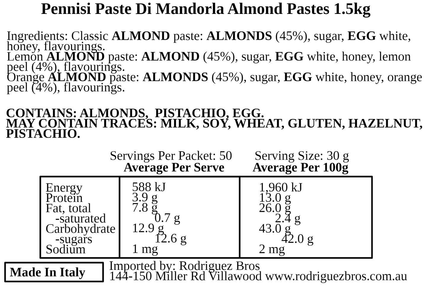 Pennisi Espositore Paste Miste Display Box Mixed Almond Paste Biscuits 1.5kg (Best Before 31-01-2025)