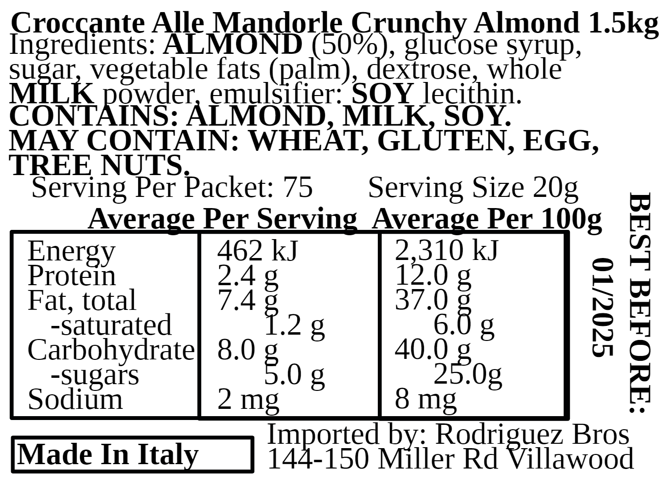 Pennisi Espositore Croccante Alle Mandorle Display Box Italian Almond Brittle 1.5kg (Best Before 31-01-2025)